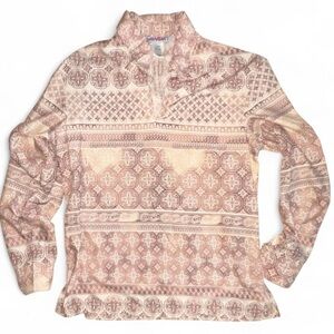 Vintage Y2K Patterned Long Sleeve Pullover - Soft Rose and Cream